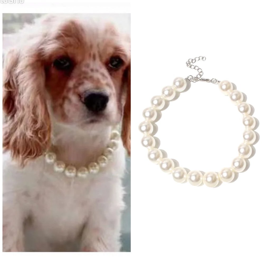 White Large Faux Pearl Beaded Fashion Pet Collar Necklace